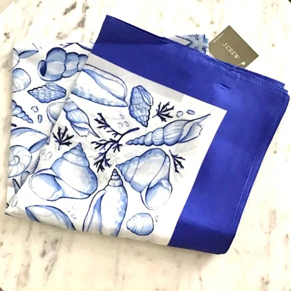 J. Crew Oversized Silk Scarf Seashells Sealife New With Tag - Picture 4 of 9